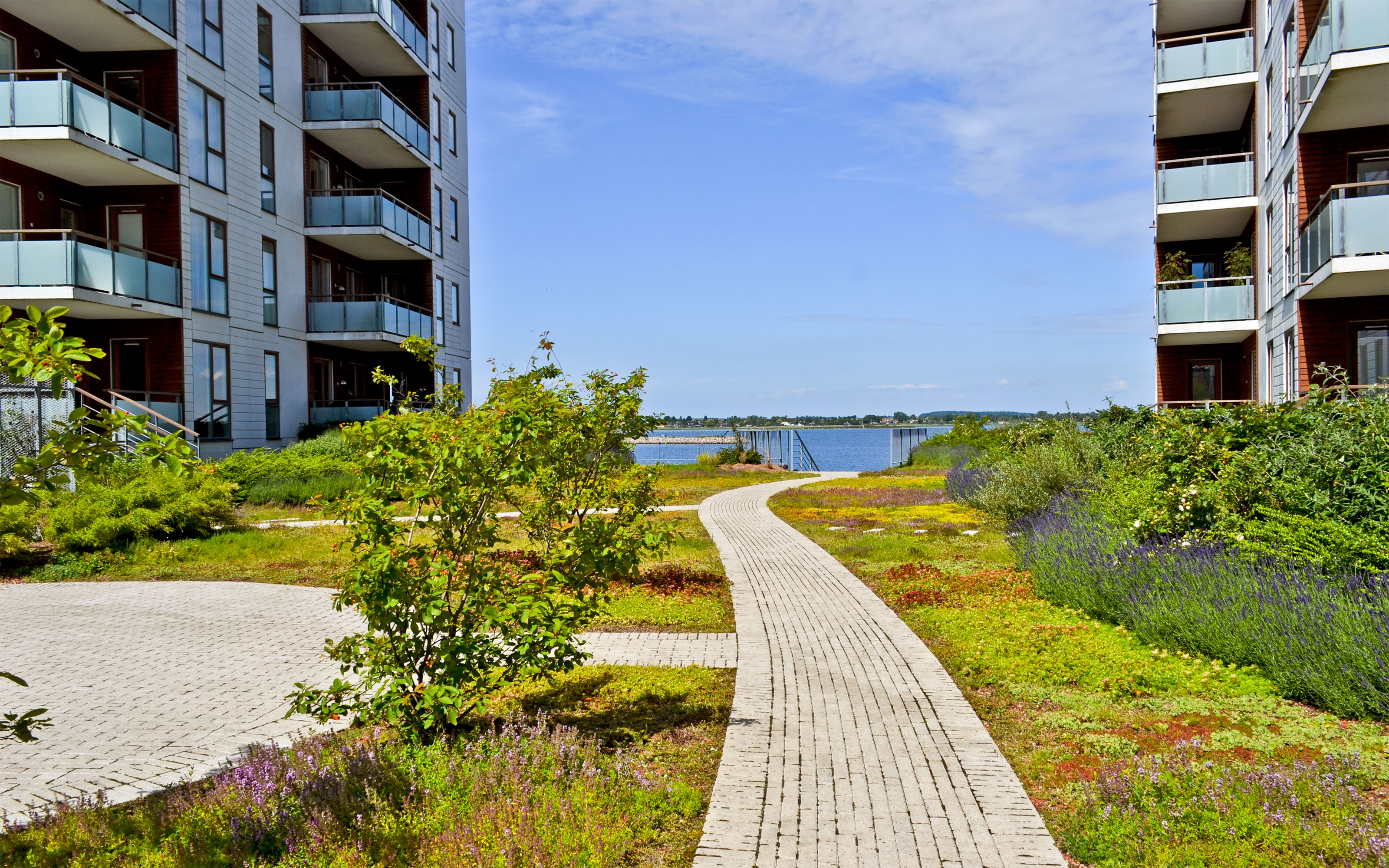 Zones de promenade et espaces verts d'un complexe résidentiel
