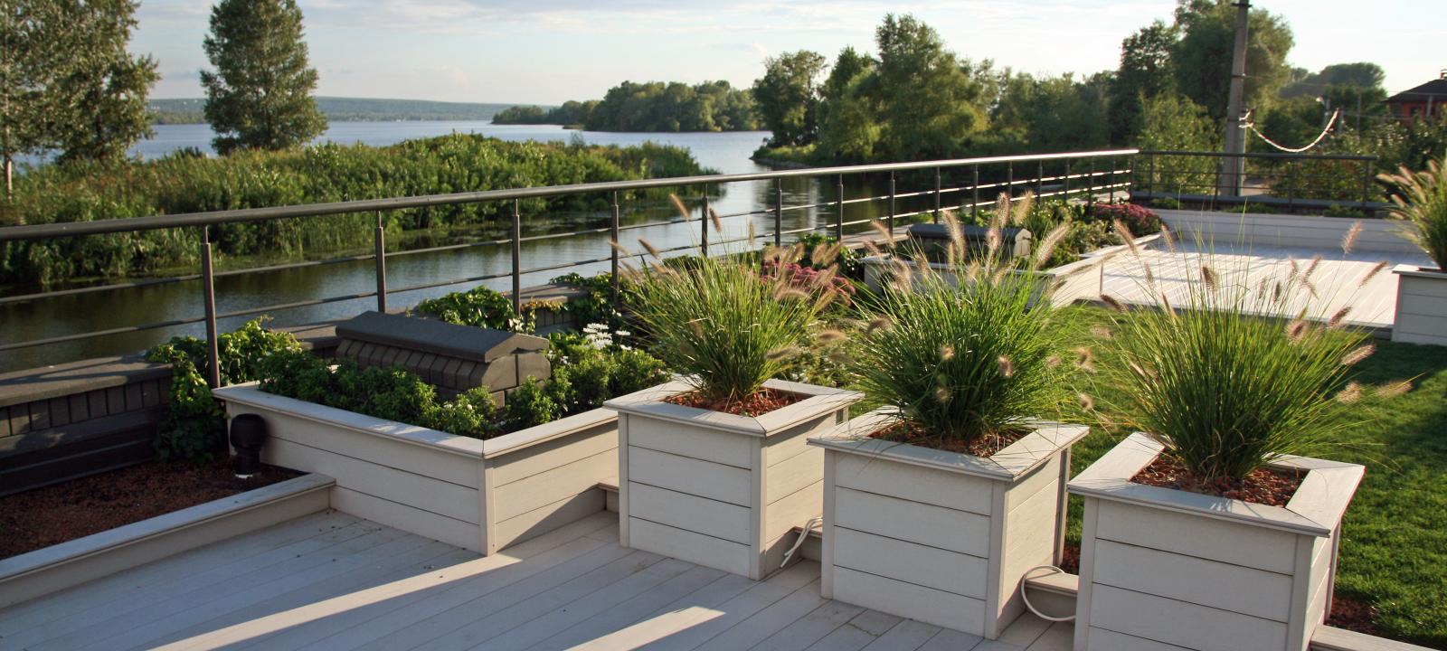 Toit vert avec les revêtements en bois 