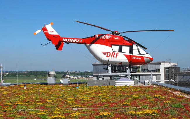 Hélicoptère sur toit végétalisé